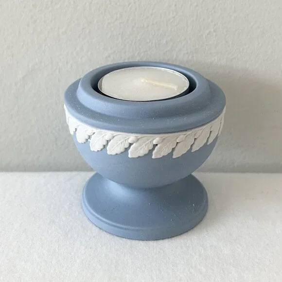 Vintage WEDGWOOD Blue Jasperware Candle Tea Light Votive Holder - Picture 3 of 8
